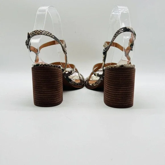 Madewell Womens 7.5 Gray Leather Snake Print Block Heel Strappy Shoes EUC - Picture 7 of 12
